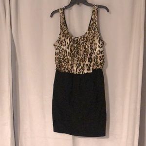 Leopard top, black mini dress